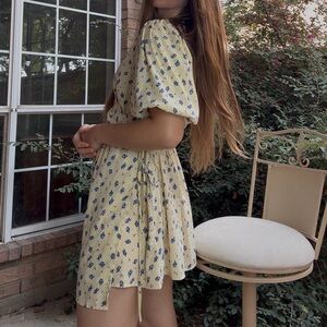 Floral Yellow Midi Wrap Dress